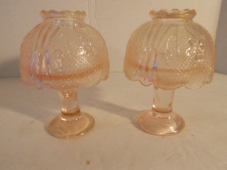 A Pair Of Rare Vintage Decorative Pink Depression Glass Candle Holder Lamp photo