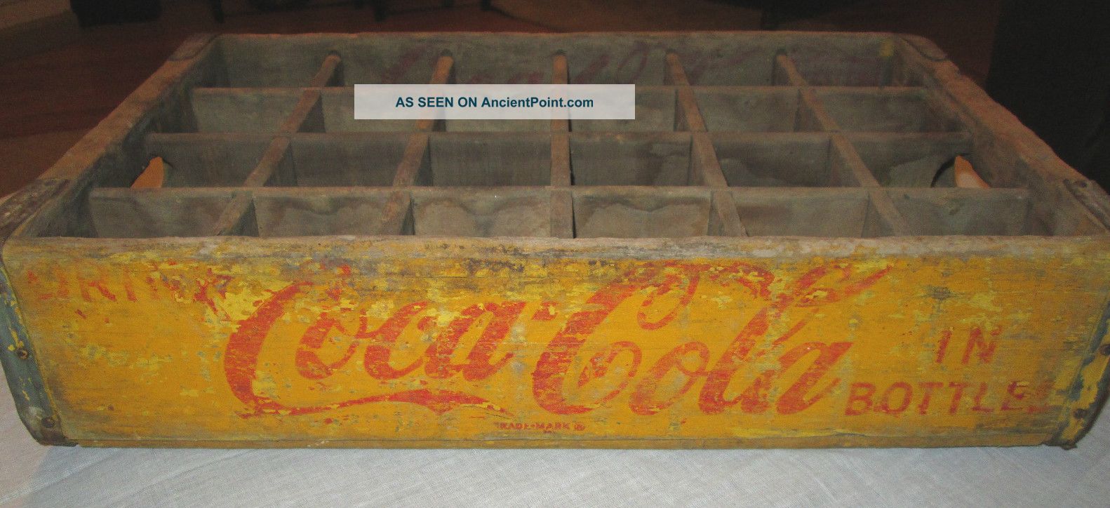 Vintage 1955 Yellow Coca - Cola Wooden Soda Crate 24 Slot 18 