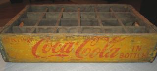 Vintage 1955 Yellow Coca - Cola Wooden Soda Crate 24 Slot 18 