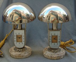 Pair Mofem Art Deco Clock Lamps Exc.  Cond.  1930 ' S Classics photo