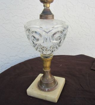 Antique Flint American Pattern Glass Bulls Eye Brass & Marble Base Oil Lamp photo