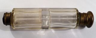 Antique Clear Cut Glass & Brass Double Scent Perfume Bottle Vinaigrette photo