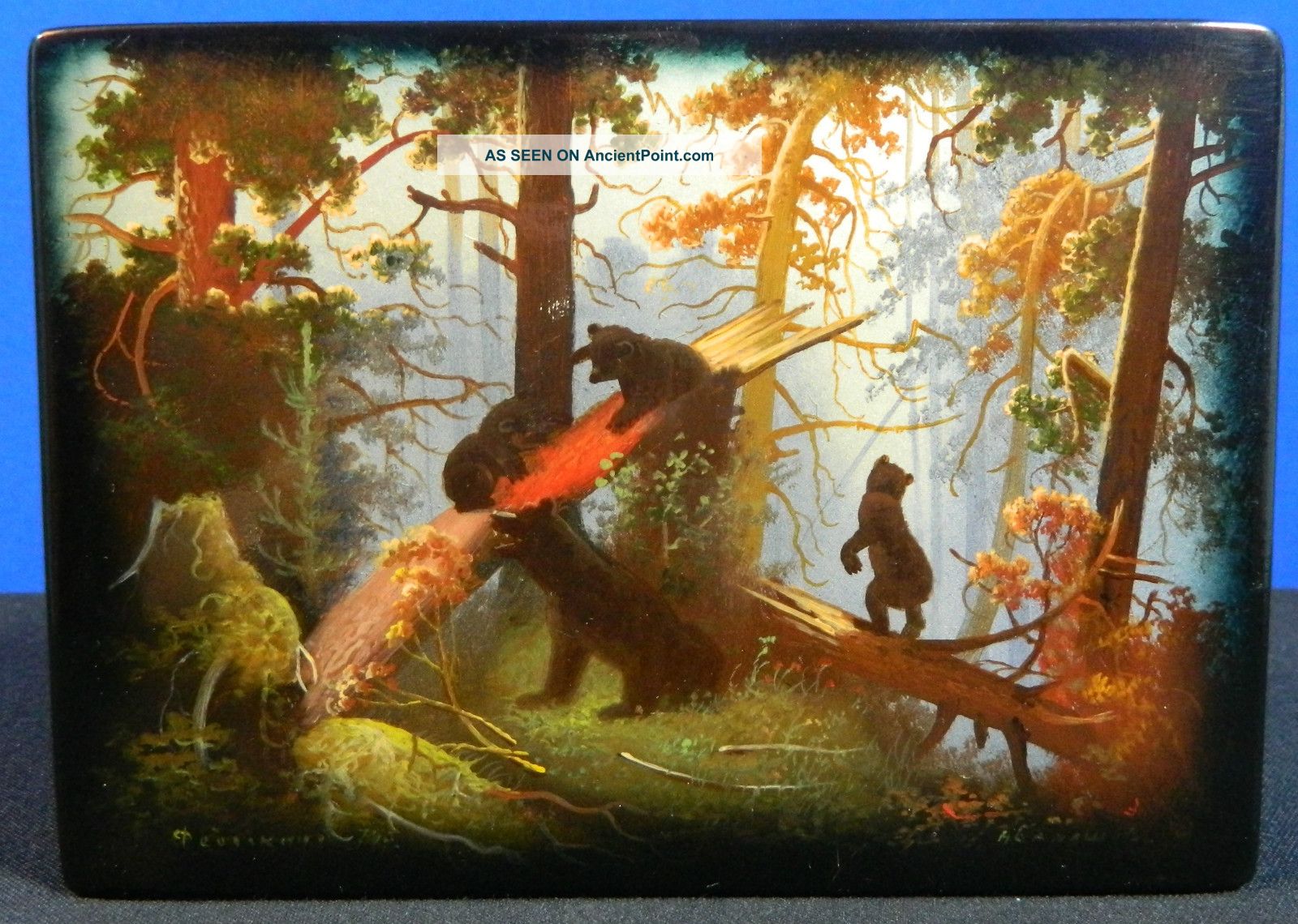 Russian Hand Painted Lacquered Trinket Box Signed And Dated Boxes photo