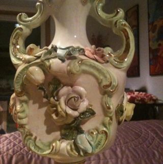 Vintage Romantic Italian Tole Porcelain Rose Floral Shabby Cottage Chic Lamp photo