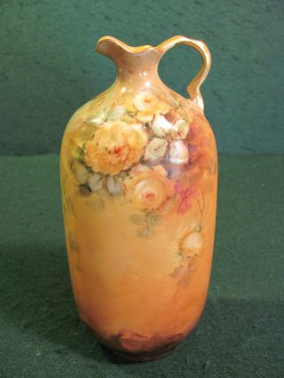 Vintage Hand Painted Porcelain Floral 7 1/2 Inch Vase W/ Gold Gild photo