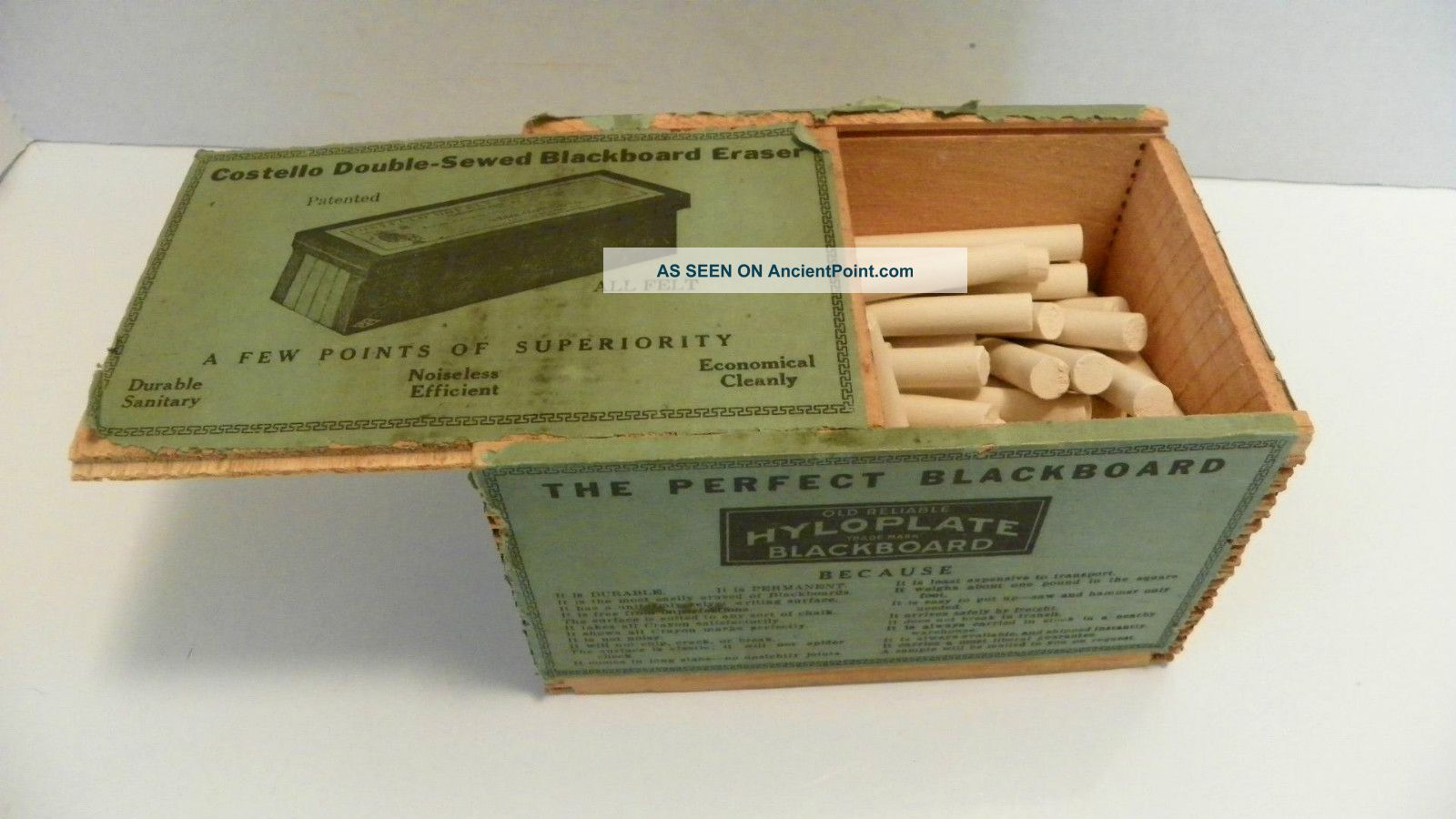 Antique Costello Wooden Chalk Box Dovetail Dustless Alpha Crayon W/ Chalk Boxes photo