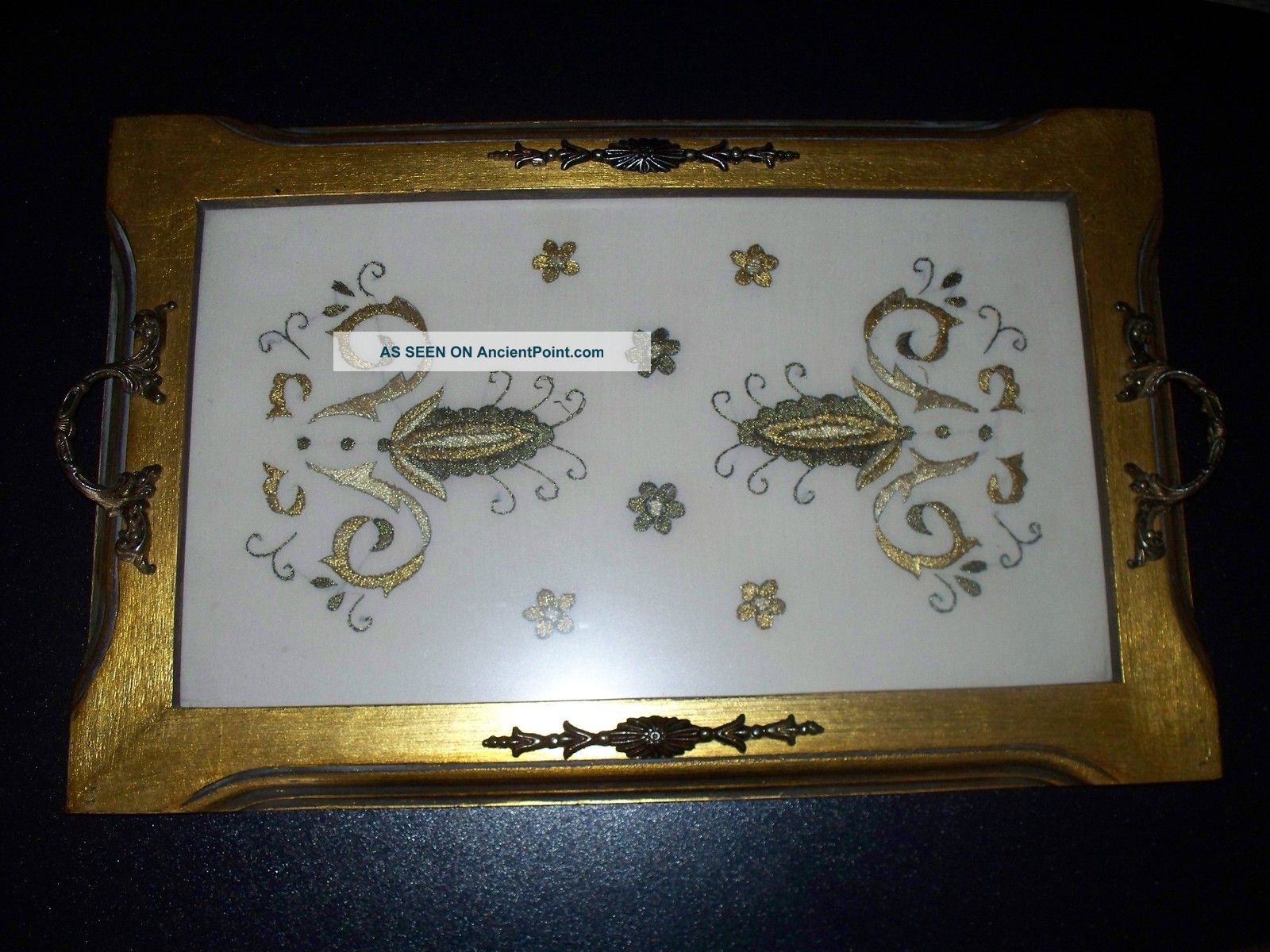 Vintage Wooden Tray (embroider Under Glass) Trays photo
