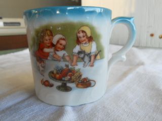 Antique Childs China Cup W/ Girls,  Kittens,  Fruit,  Germany photo