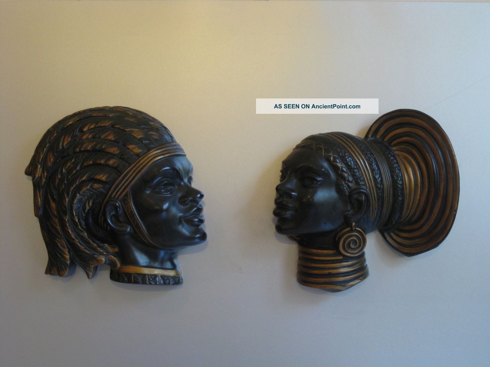 1950s Mid Century Art Design African Tribal Man & Woman Porcelain Figurines photo