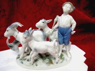 Gerold Porzellan Bavaria German Porcelain Figurine 4901 Boy With Goats photo