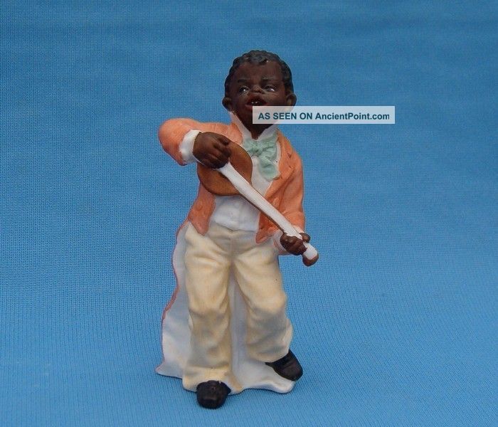 Rare Black Americana Boy Playing Banjo Heubach German Bisque Porcelain Figurine Figurines photo