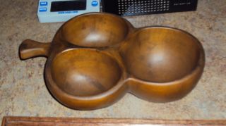 Vintage Wooden Leaf Bowl Divided 3 Compartments Kitchen Decor Wooden Bowl photo