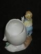 Vintage Germany Bisque Figurine Vase - Boy Cracked Egg - Rabbit In Hat - Easter Figurines photo 2