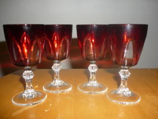 4 Vintage France Rare Ruby Red / Clear Glasses photo