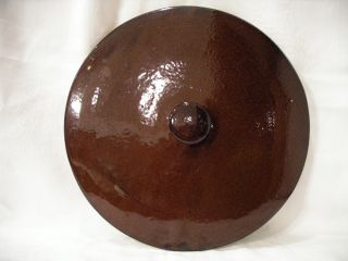 Very Large Brown Crock Lid With Knob.  12 1/4 