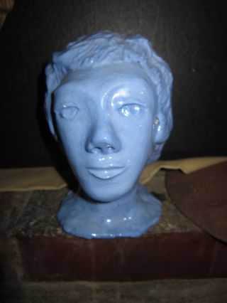 Folk Art Wpa Style Vintage Blue Outsider Ceramic Head photo