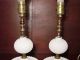 Matching Pair Vintage Milk Glass Ball Hobnail Boudoir Small Table Lamps Fenton Lamps photo 1