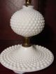 Matching Pair Vintage Milk Glass Ball Hobnail Boudoir Small Table Lamps Fenton Lamps photo 3