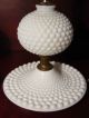 Matching Pair Vintage Milk Glass Ball Hobnail Boudoir Small Table Lamps Fenton Lamps photo 4
