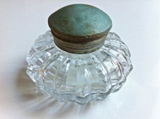 Antique Apothecary / Cosmetic Glass Jar With Hinged Sterling Silver Lid photo