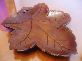 Vintage Carving Carved Wood Wooden Leaf Trinket Dish Tray Art Decor Housewares photo