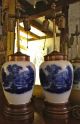 Pair Of Early 1900s Flow Blue Landscape Scene Lamps (originally Vases) Lamps photo 1