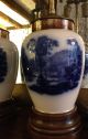 Pair Of Early 1900s Flow Blue Landscape Scene Lamps (originally Vases) Lamps photo 2