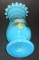 Antique Victorian Opalescent Hand Blown Hand Painted Blue Bristol Glass Vase Vases photo 3