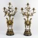 Important Pair Bronze 3 - Light Candelabra Painted Porcelain Flowers Figural Metalware photo 1