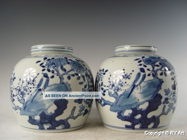 Pair Chinese Blue White Porcelain Ginger Jar 9 