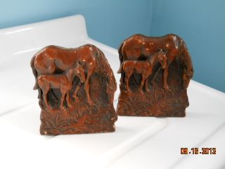 Vintage Syroco Wood - Bookends - Mom And Baby Horses photo