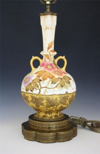 C1900 English Royal Worcester Porcelain Lamp Base Heavy Applied Gold photo