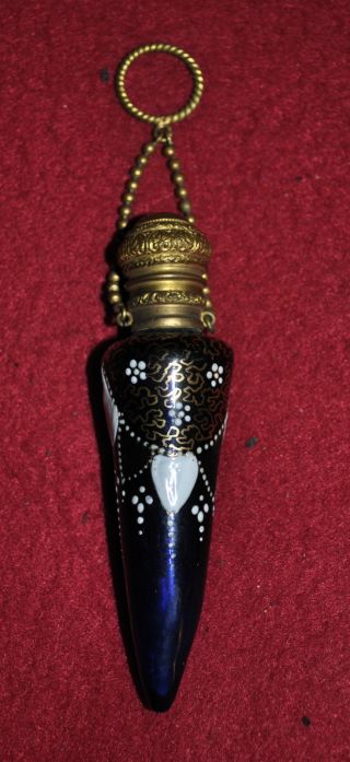 Antique Perfume Bottle Pendant,  Decorated Cobalt Blue,  Nouveau,  Must See photo