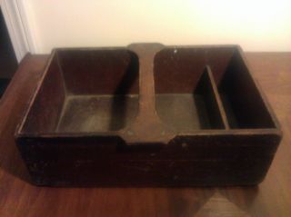 Antique Primitive Hand - Built Wooden Carry Box - Shabby Rustic W/ Dramatic Handle photo