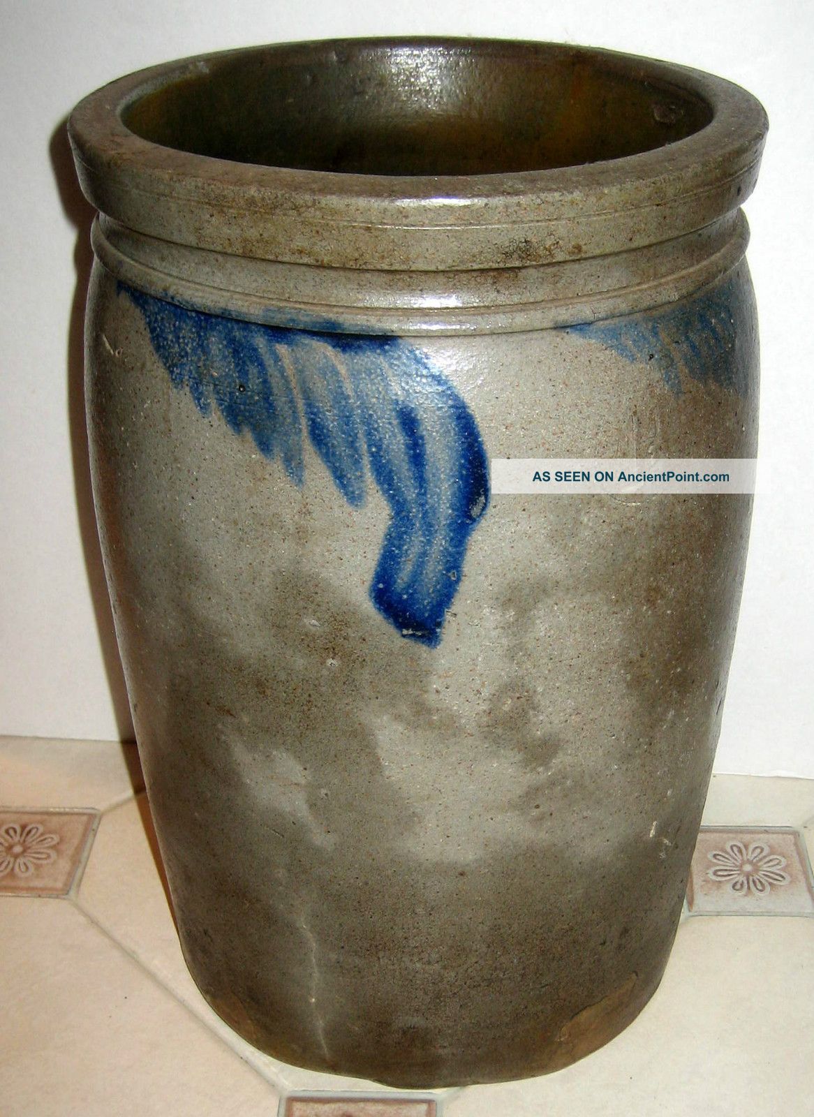 Antique Stoneware Crock - Cobalt Feather Decorated Strasburg Shenandoah Valley Crocks photo