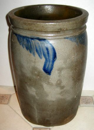 Antique Stoneware Crock - Cobalt Feather Decorated Strasburg Shenandoah Valley photo