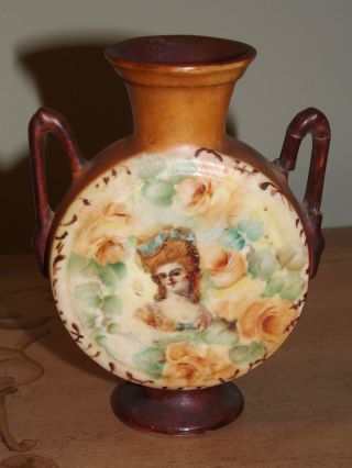 Antique Porcelain Pottery Bisque Lady Spill Vase Signed Mw photo