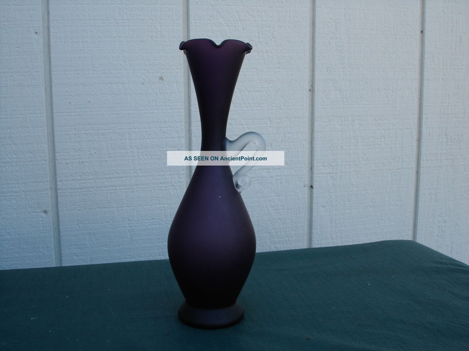 This Awesome,  Dark Purple Vase Comes With A White Frosted Handle. Vases photo