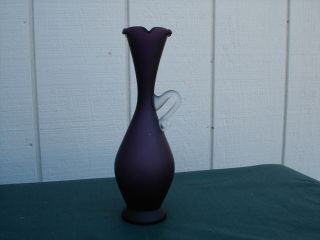This Awesome,  Dark Purple Vase Comes With A White Frosted Handle. photo