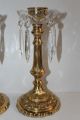 Set Of 2 Antique Brass & Crystal Prisms/drip Dish Candelabras Made In Italy Candle Holders photo 6