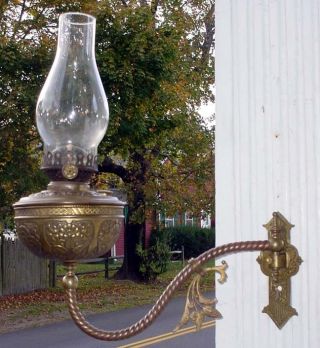 Rare Antique C.  H.  Mckenney & Co.  Boston Embossed Brass Wall Sconce Oil Lamp photo