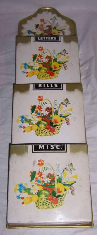 Vintage Tin Fruit And Flower Basket Wall Letter Holder photo