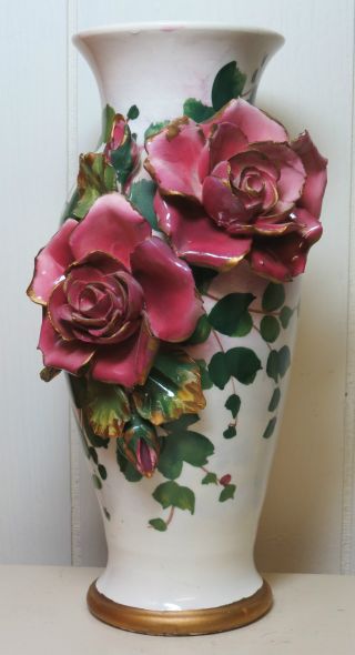 Antique Hand Made & Painted Ceramic Vase,  Made In Italy photo
