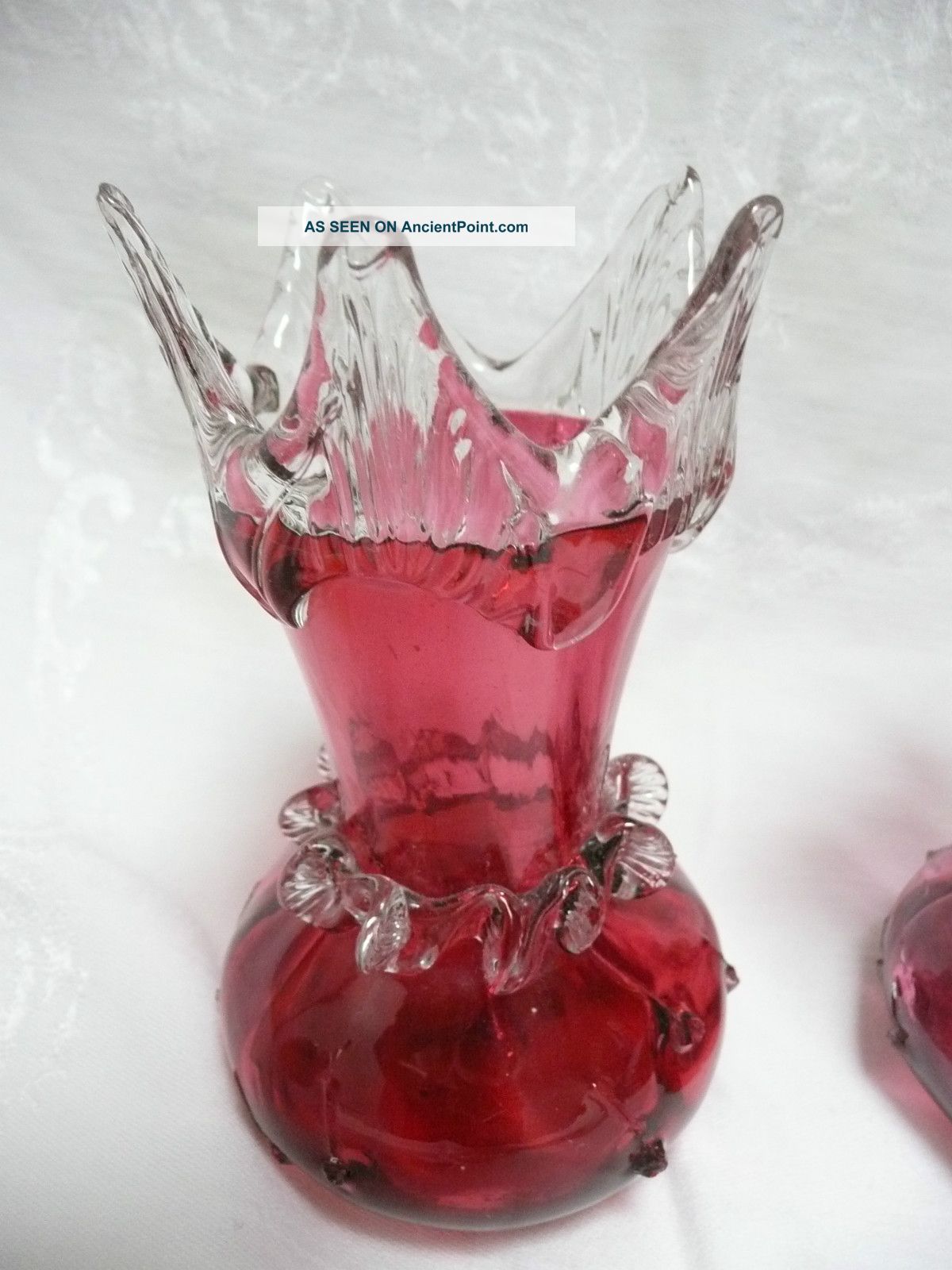 Antique Cranberry Glass Vase Pontil Mark Blown Art Glass Fenton? Vases photo