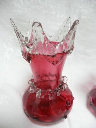 Antique Cranberry Glass Vase Pontil Mark Blown Art Glass Fenton? photo