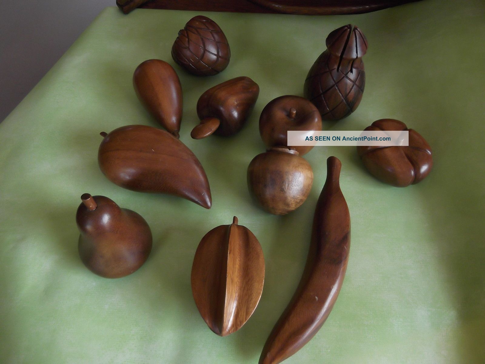 11 Pieces Of Vintage Wood Carved Fruit Carved Figures photo