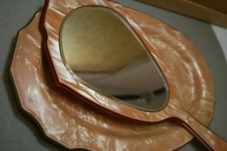 Carleton Arch Amerith Celluloid Vanity Mirror And Tray Vintage Collectible photo