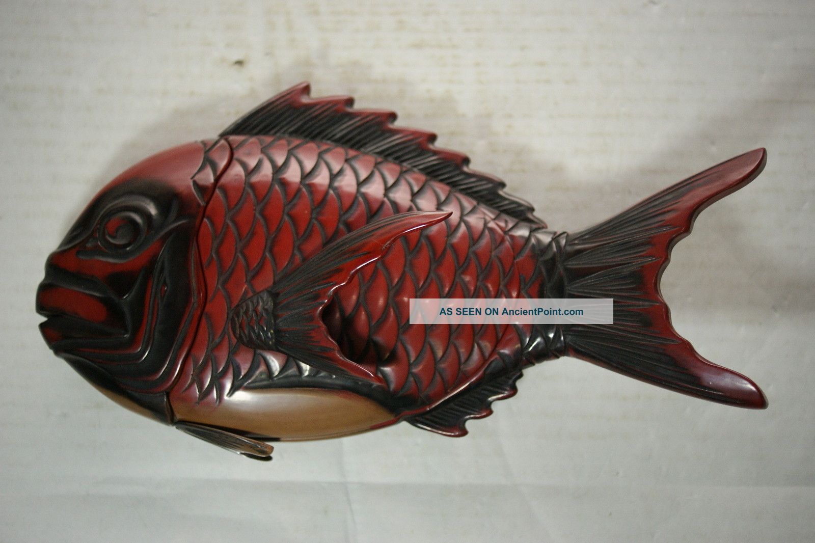 From Japan Japanese Wood Carving Box Tai Fish Sea Bream Trays photo