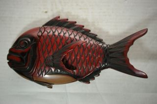 From Japan Japanese Wood Carving Box Tai Fish Sea Bream photo