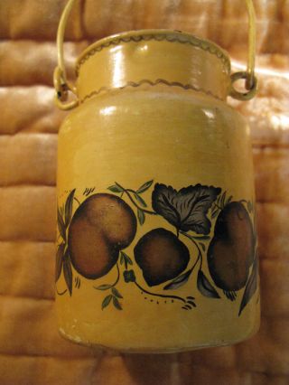 Vintage Hand Painted Mustard Toleware Enameled Metal Jar photo